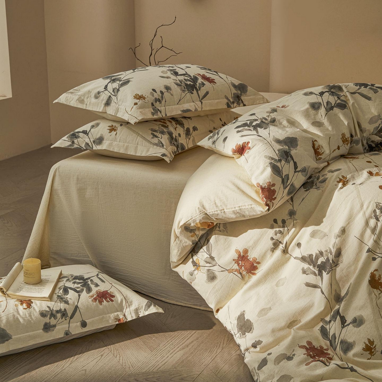 91家纺网 家纺一手货源 找家纺 涵宸家纺 2026新款棉麻数码印花四件套 丹青烟柳