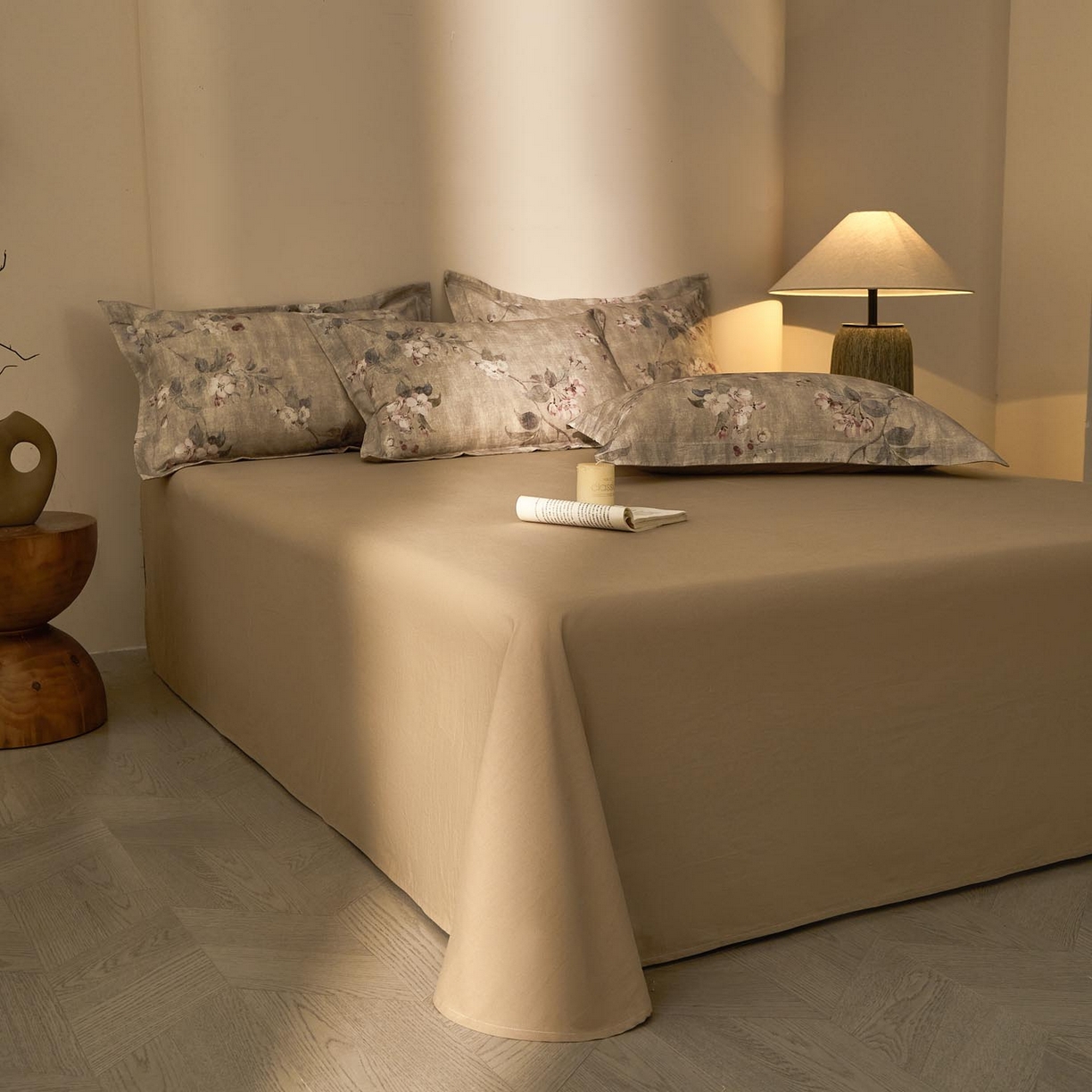 91家纺网 家纺一手货源 找家纺 涵宸家纺 2026新款棉麻数码印花四件套 花间絮语