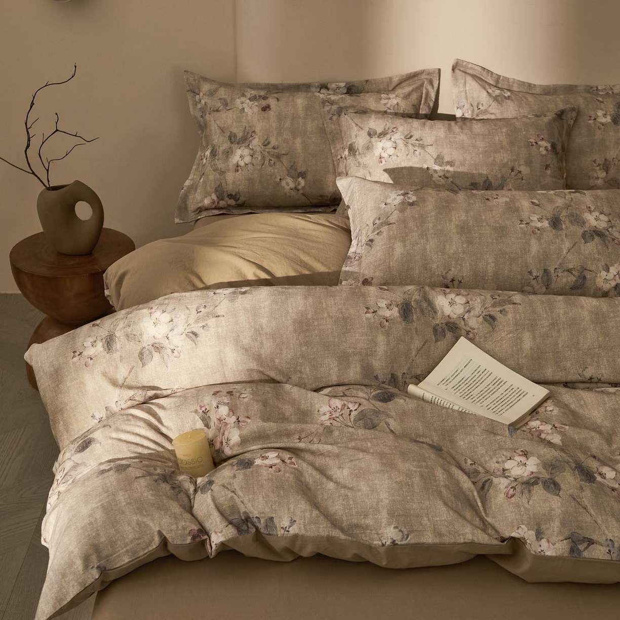 91家纺网 家纺一手货源 找家纺 涵宸家纺 2026新款棉麻数码印花四件套 花间絮语