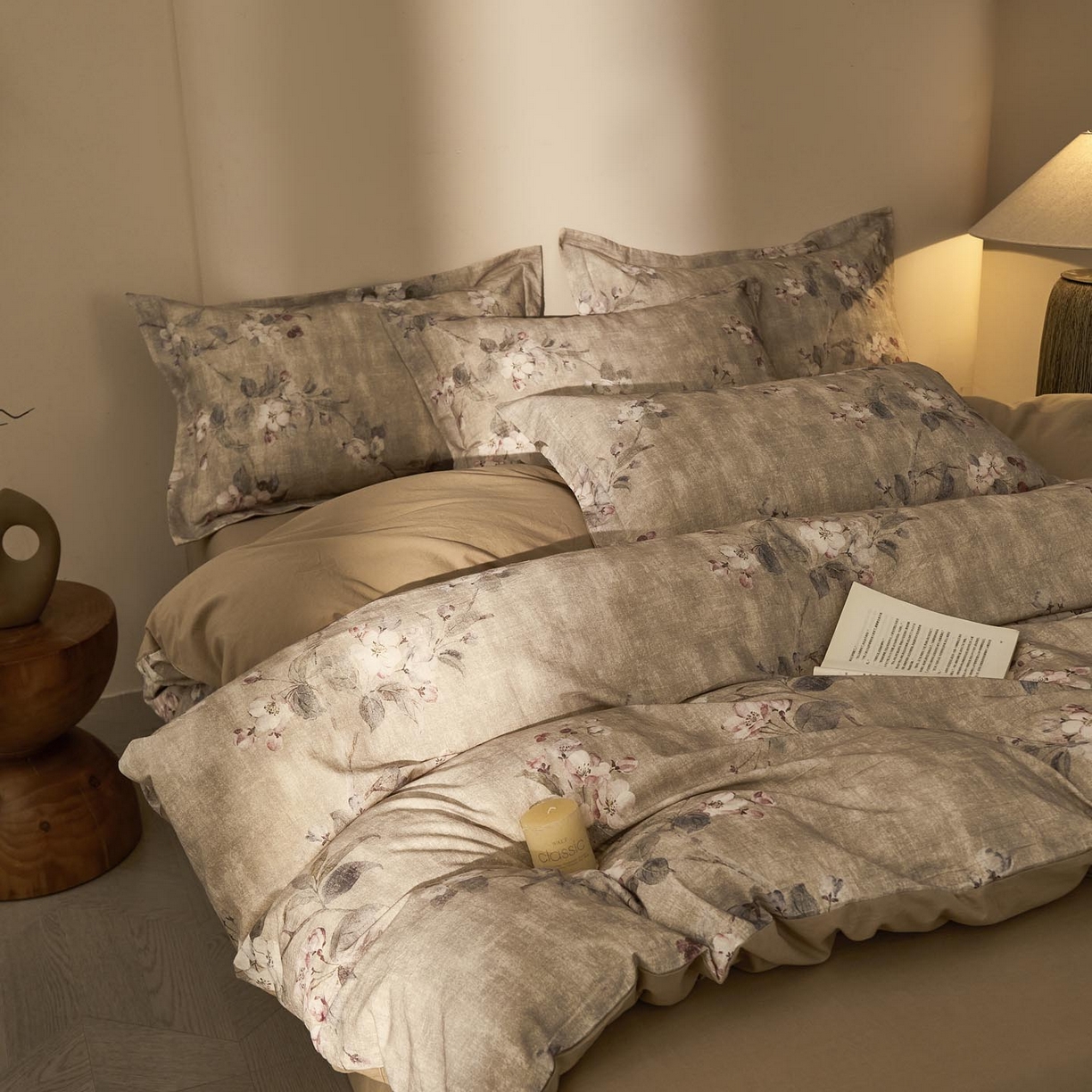 91家纺网 家纺一手货源 找家纺 涵宸家纺 2026新款棉麻数码印花四件套 花间絮语