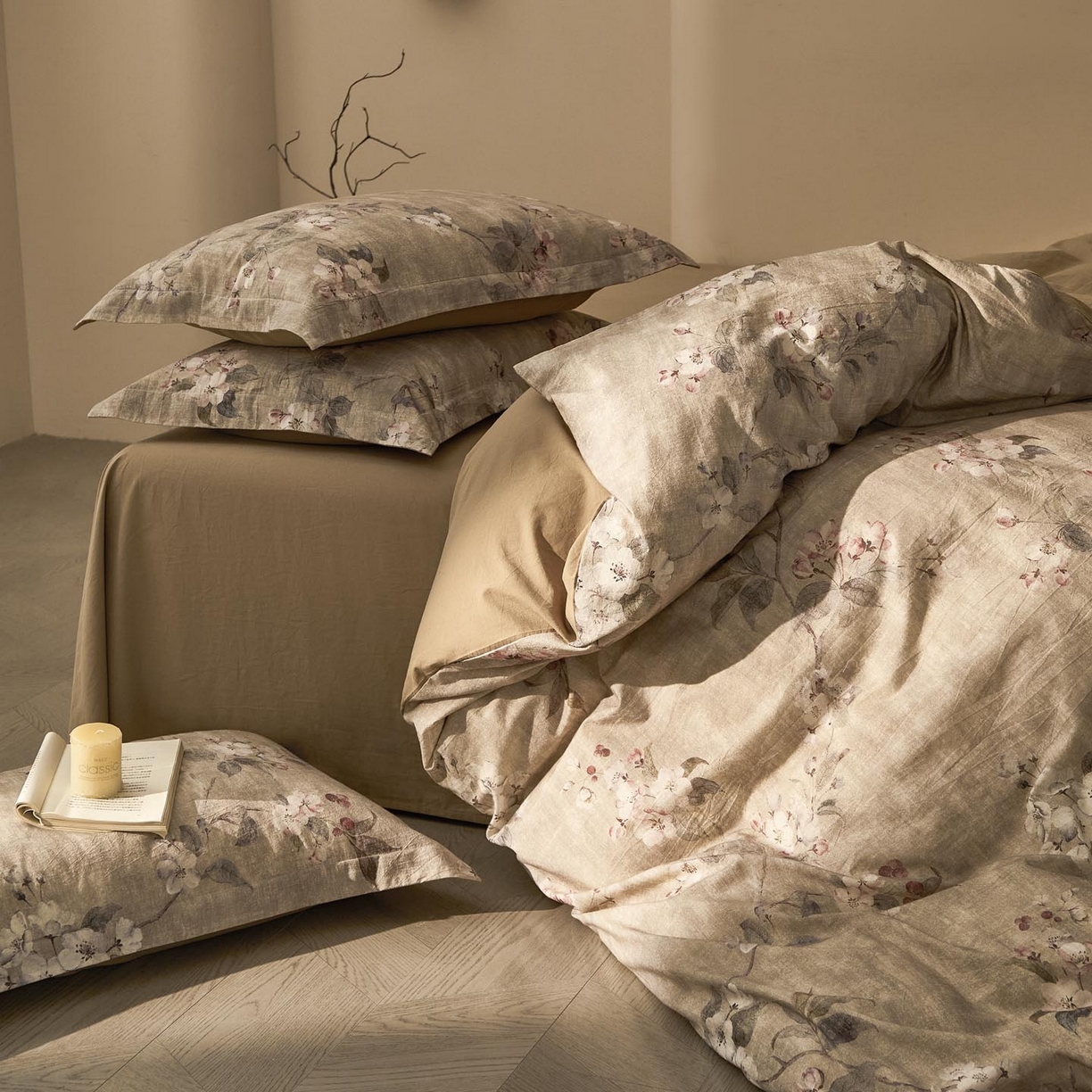 91家纺网 家纺一手货源 找家纺 涵宸家纺 2026新款棉麻数码印花四件套 花间絮语