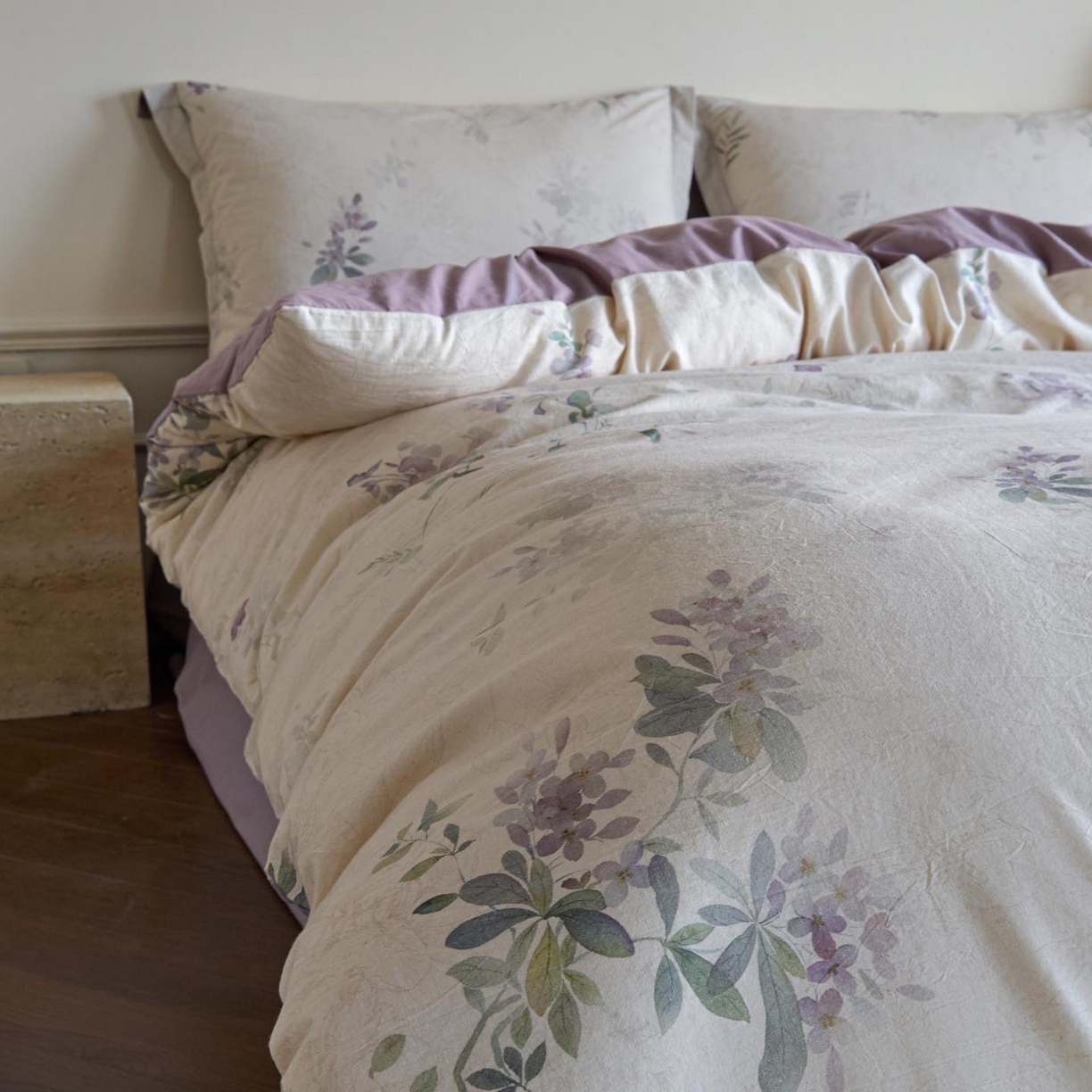 91家纺网 家纺一手货源 找家纺 涵宸家纺 2026新款棉麻数码印花四件套 集春絮