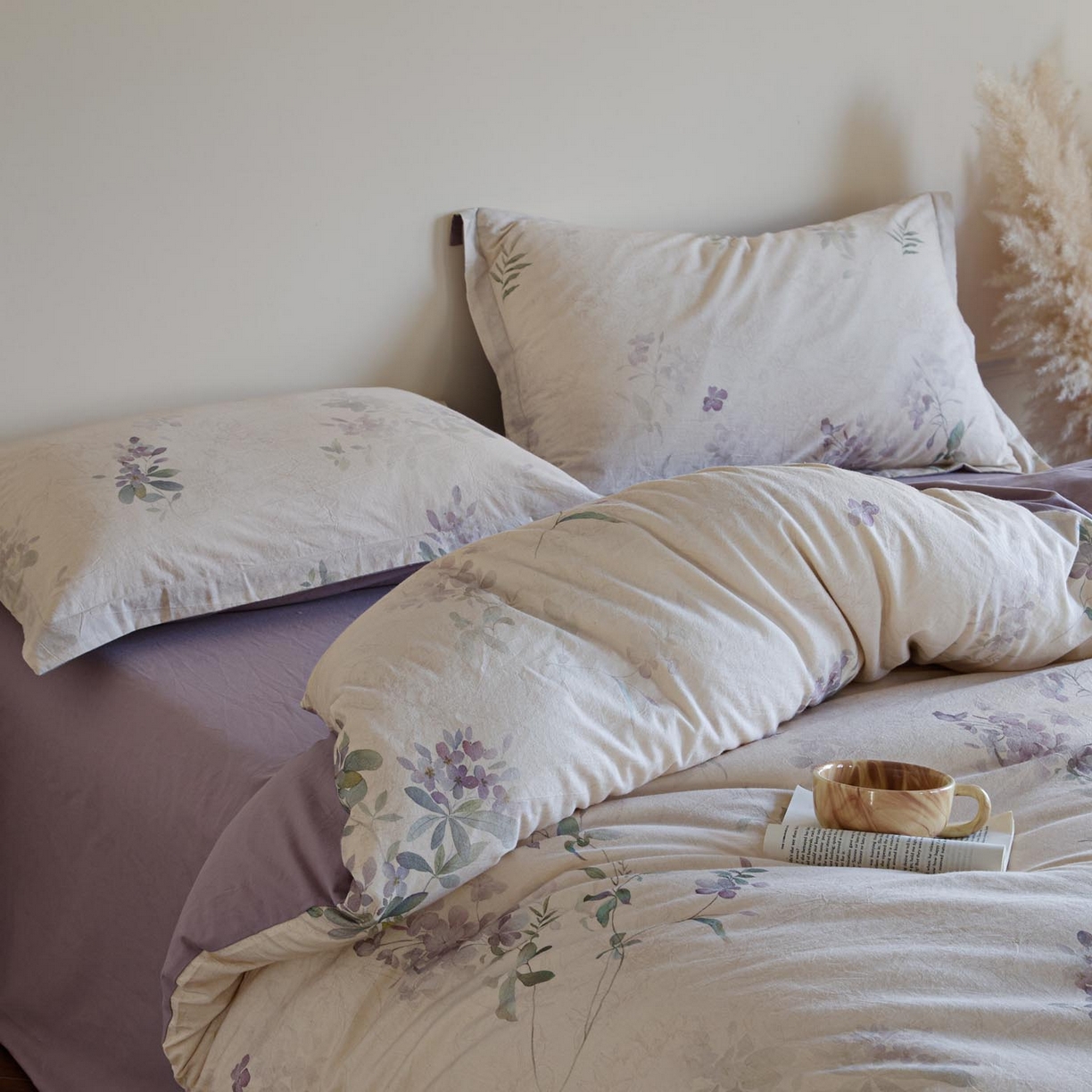 91家纺网 家纺一手货源 找家纺 涵宸家纺 2026新款棉麻数码印花四件套 集春絮