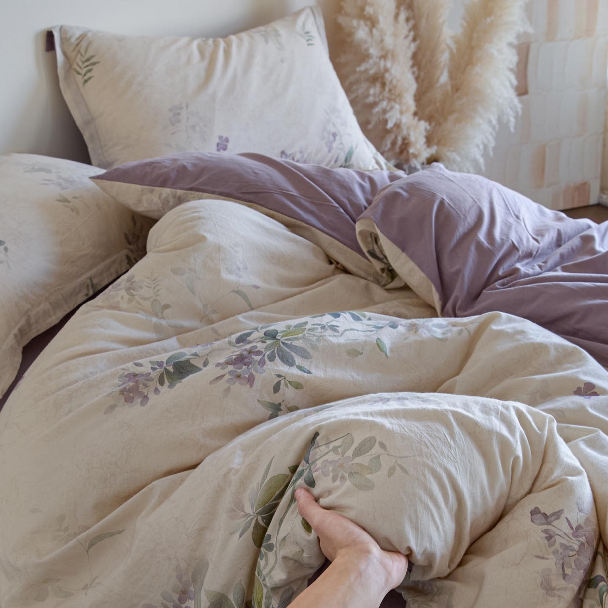 91家纺网 家纺一手货源 找家纺 涵宸家纺 2026新款棉麻数码印花四件套 集春絮