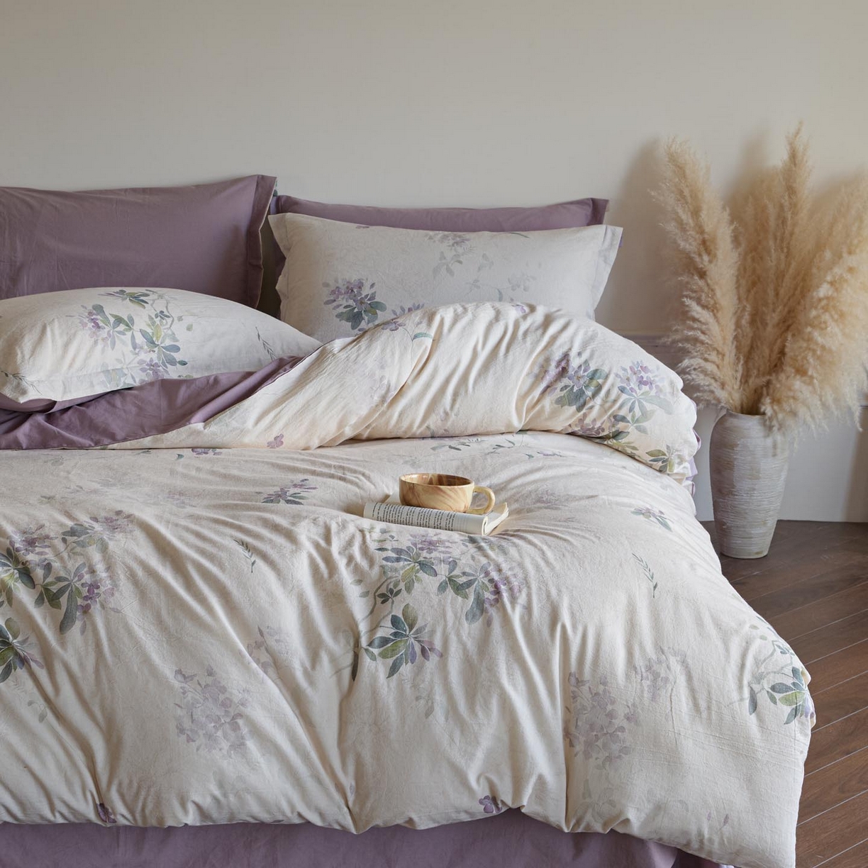 91家纺网 家纺一手货源 找家纺 涵宸家纺 2026新款棉麻数码印花四件套 集春絮