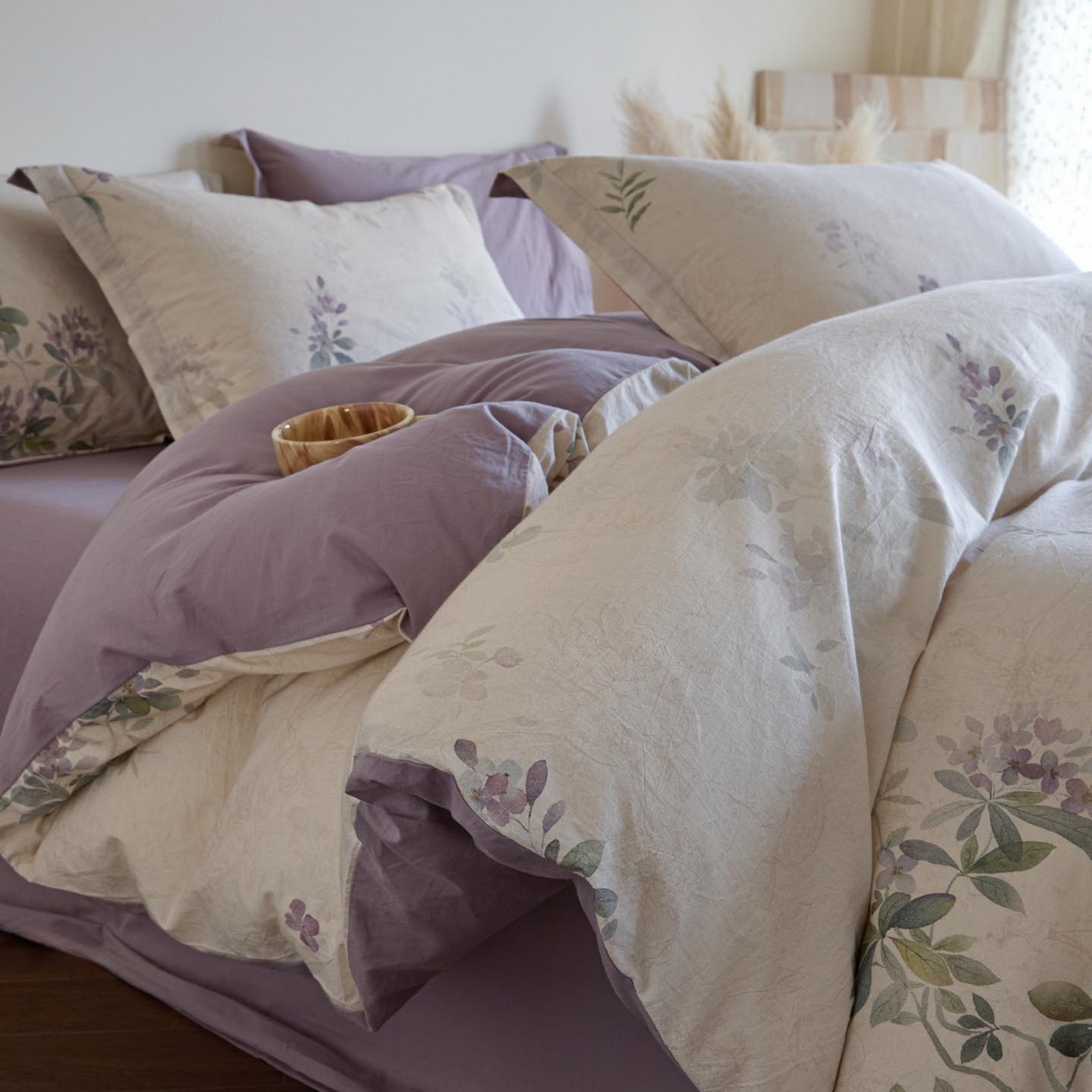 91家纺网 家纺一手货源 找家纺 涵宸家纺 2026新款棉麻数码印花四件套 集春絮