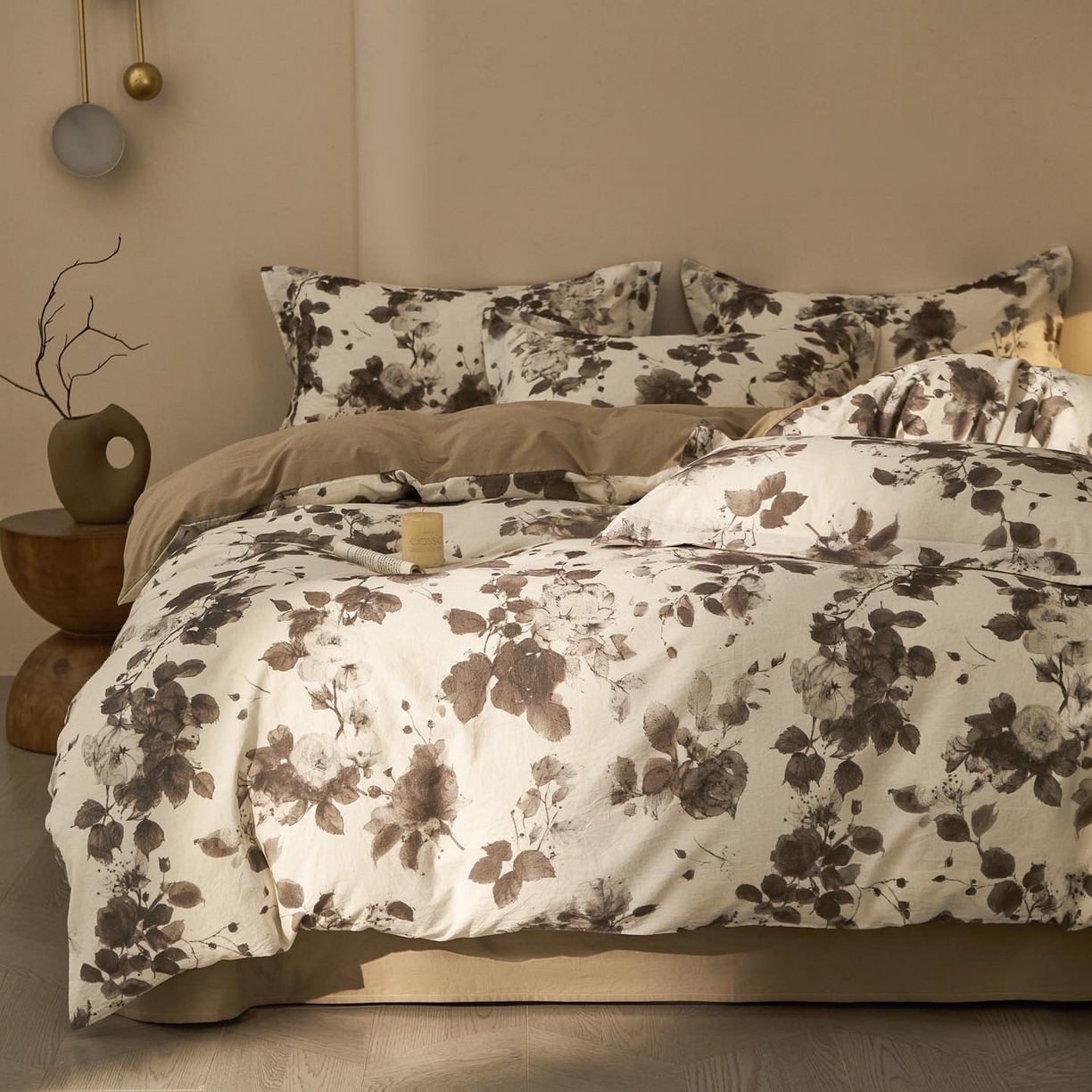 涵宸家纺 2026新款棉麻数码印花四件套 墨棠芳华