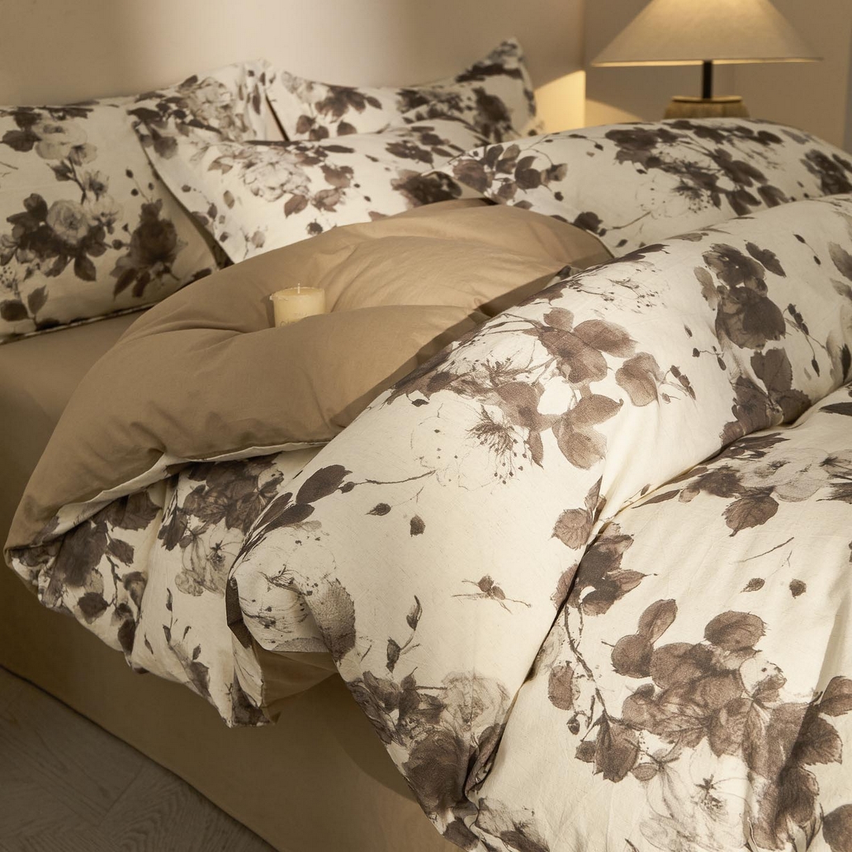 91家纺网 家纺一手货源 找家纺 涵宸家纺 2026新款棉麻数码印花四件套 墨棠芳华