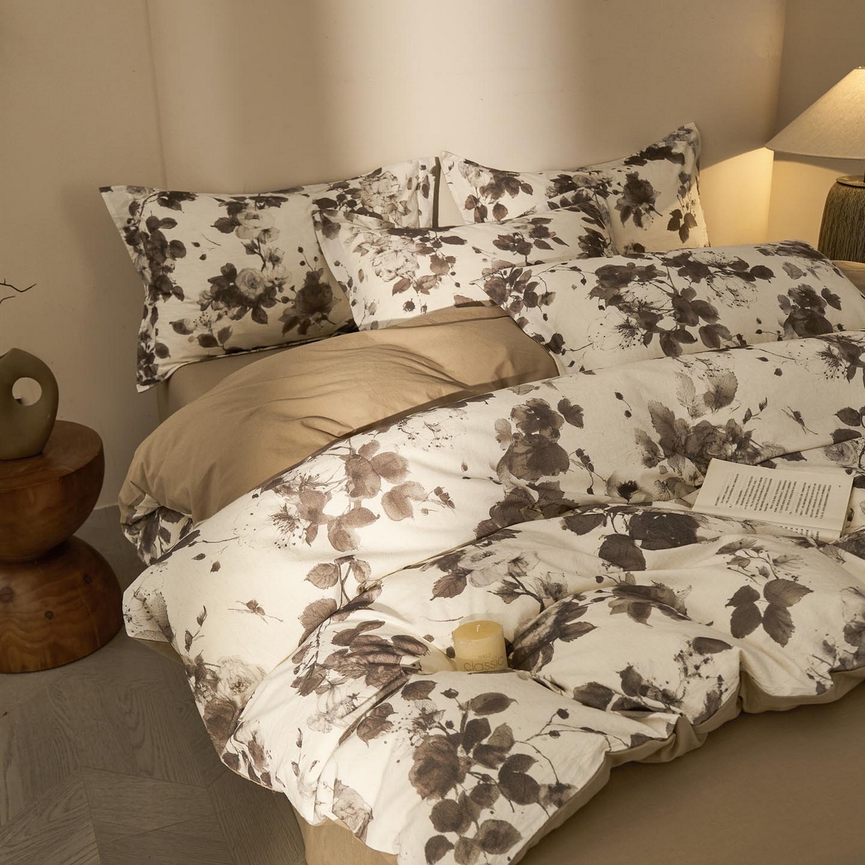 91家纺网 家纺一手货源 找家纺 涵宸家纺 2026新款棉麻数码印花四件套 墨棠芳华