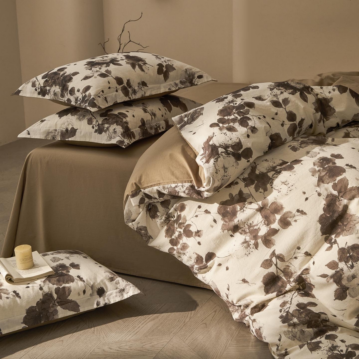 91家纺网 家纺一手货源 找家纺 涵宸家纺 2026新款棉麻数码印花四件套 墨棠芳华