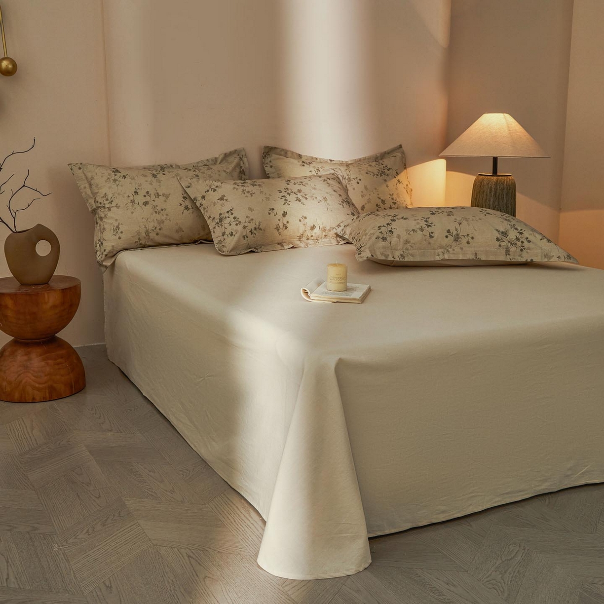 91家纺网 家纺一手货源 找家纺 涵宸家纺 2026新款棉麻数码印花四件套 浅韵花影