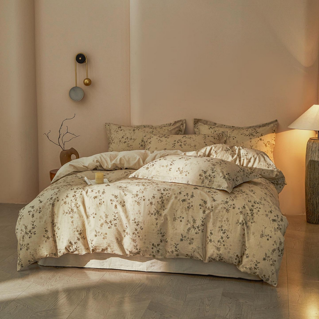 91家纺网 家纺一手货源 找家纺 涵宸家纺 2026新款棉麻数码印花四件套 浅韵花影