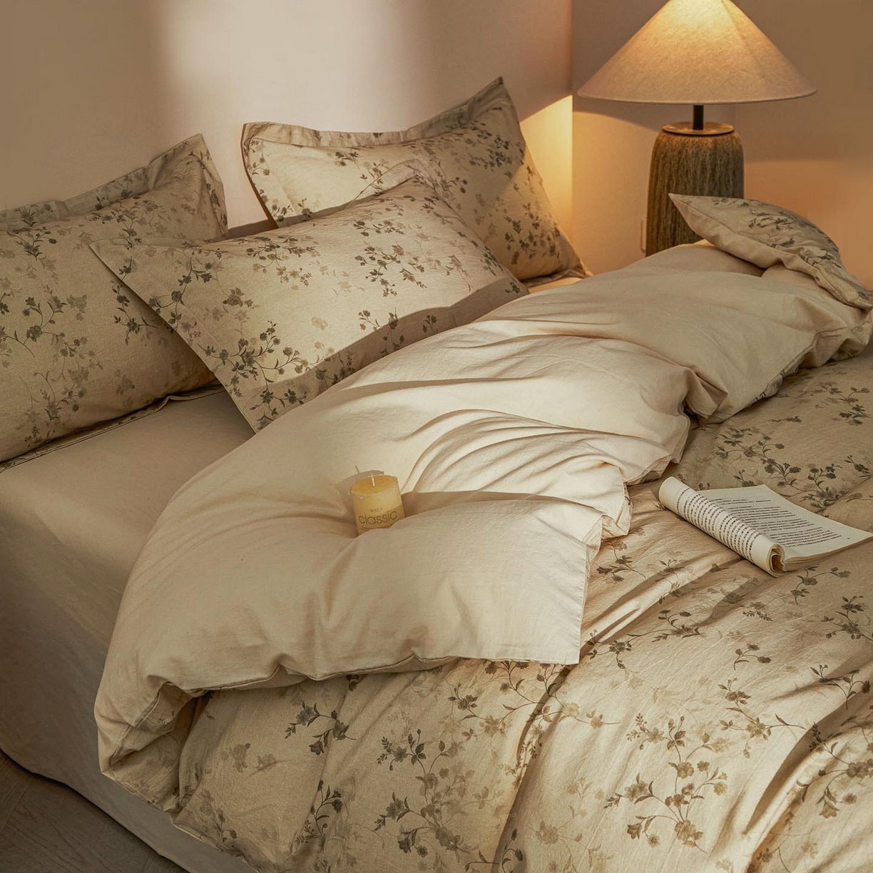 91家纺网 家纺一手货源 找家纺 涵宸家纺 2026新款棉麻数码印花四件套 浅韵花影