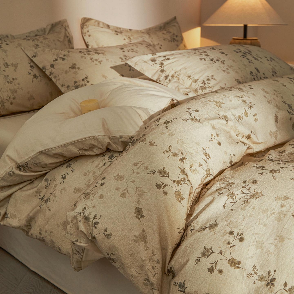 91家纺网 家纺一手货源 找家纺 涵宸家纺 2026新款棉麻数码印花四件套 浅韵花影