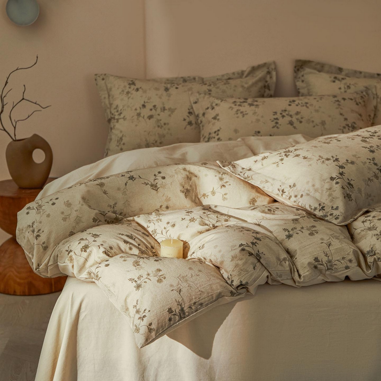 91家纺网 家纺一手货源 找家纺 涵宸家纺 2026新款棉麻数码印花四件套 浅韵花影