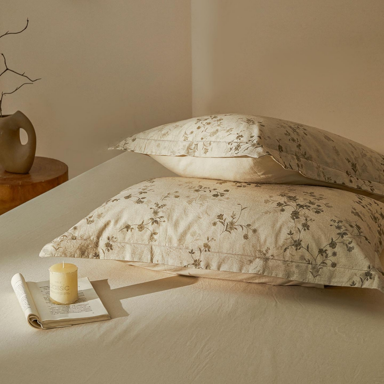 91家纺网 家纺一手货源 找家纺 涵宸家纺 2026新款棉麻数码印花四件套 浅韵花影