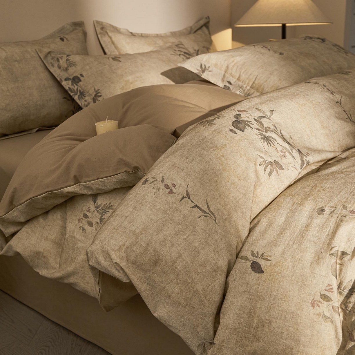 91家纺网 家纺一手货源 找家纺 涵宸家纺 2026新款棉麻数码印花四件套 叶之韵-青