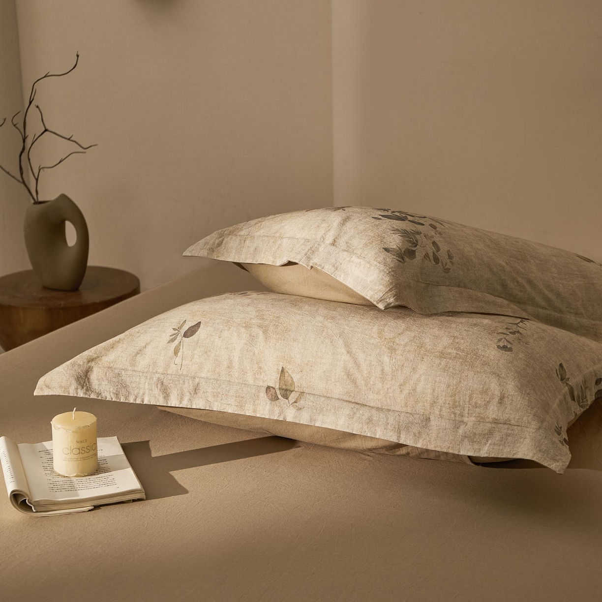 91家纺网 家纺一手货源 找家纺 涵宸家纺 2026新款棉麻数码印花四件套 叶之韵-青