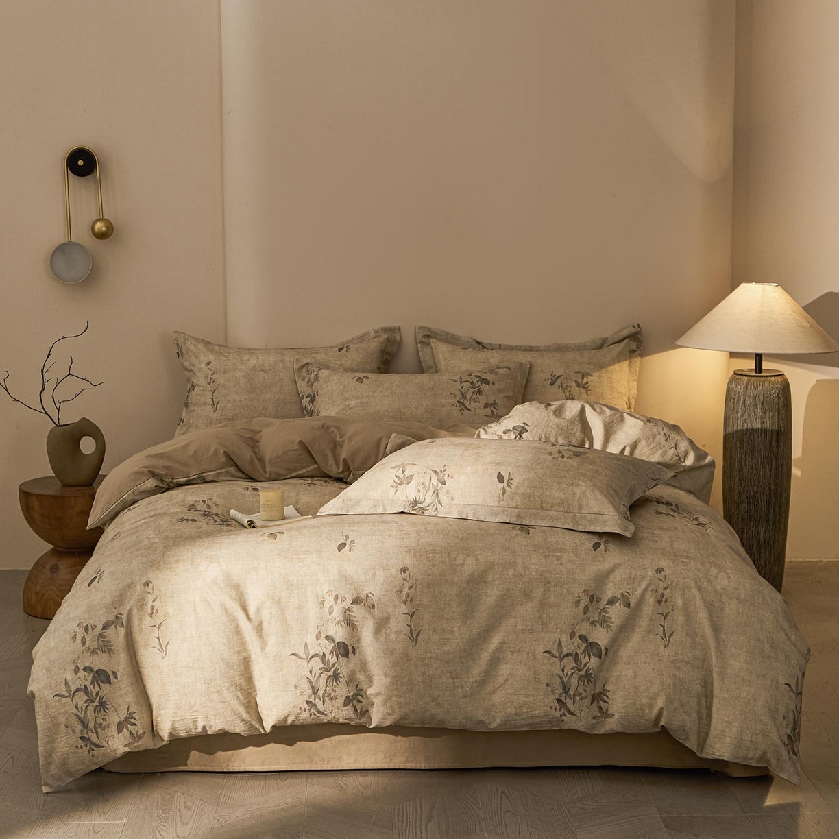 91家纺网 家纺一手货源 找家纺 涵宸家纺 2026新款棉麻数码印花四件套 叶之韵-青