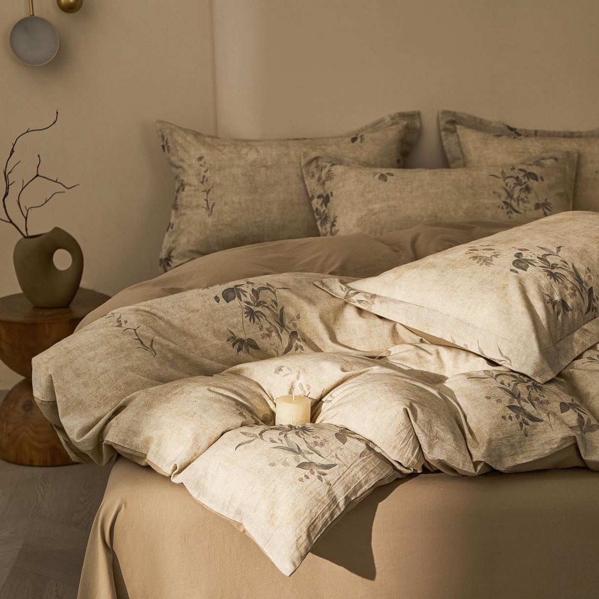 91家纺网 家纺一手货源 找家纺 涵宸家纺 2026新款棉麻数码印花四件套 叶之韵-青