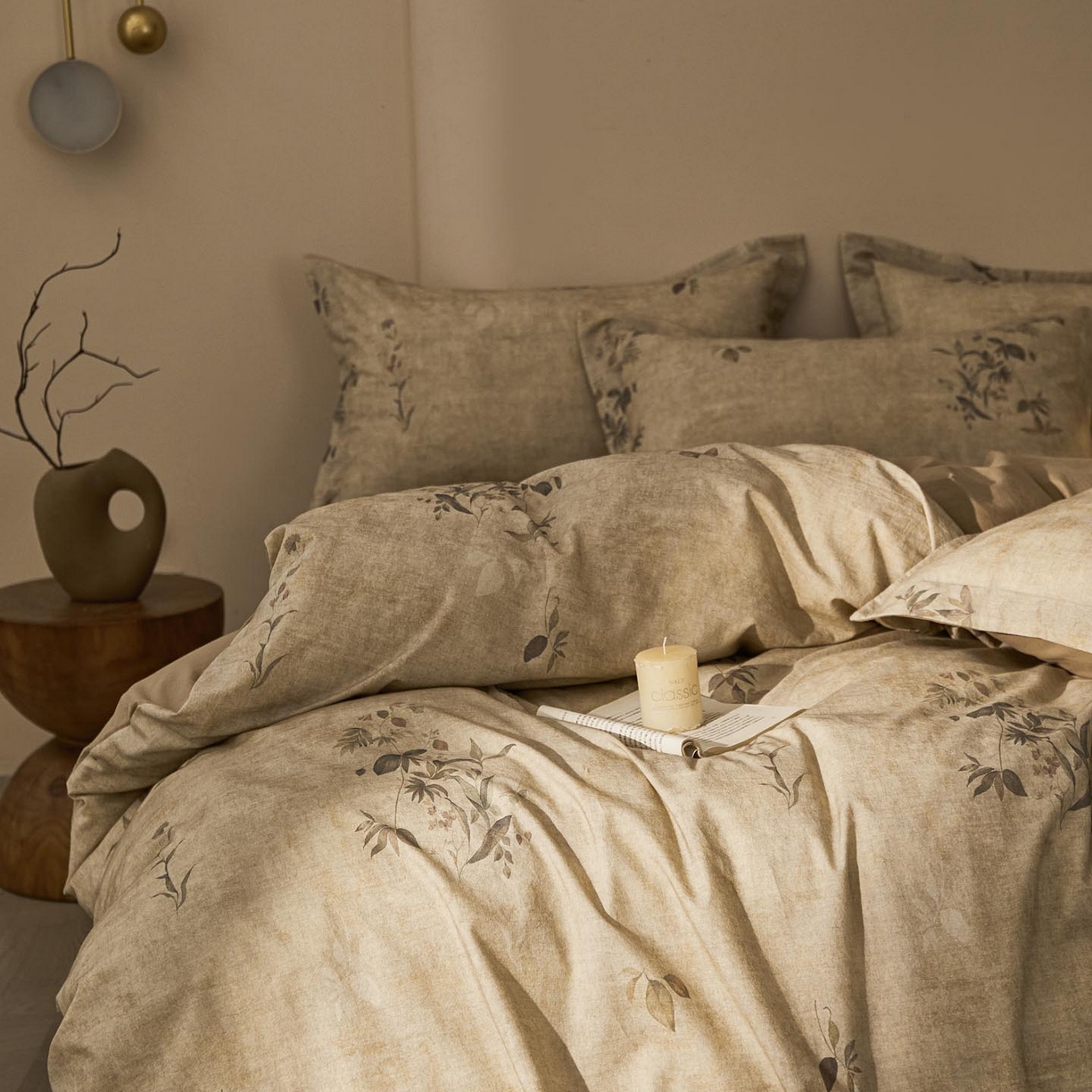 91家纺网 家纺一手货源 找家纺 涵宸家纺 2026新款棉麻数码印花四件套 叶之韵-青