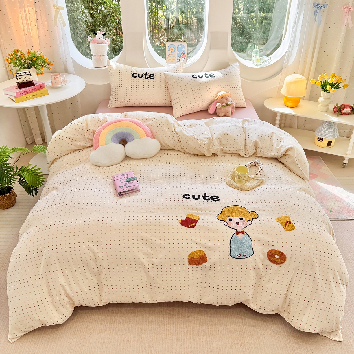 爱思佳 2026新款双层纱印+毛巾绣系列四件套 可爱女孩