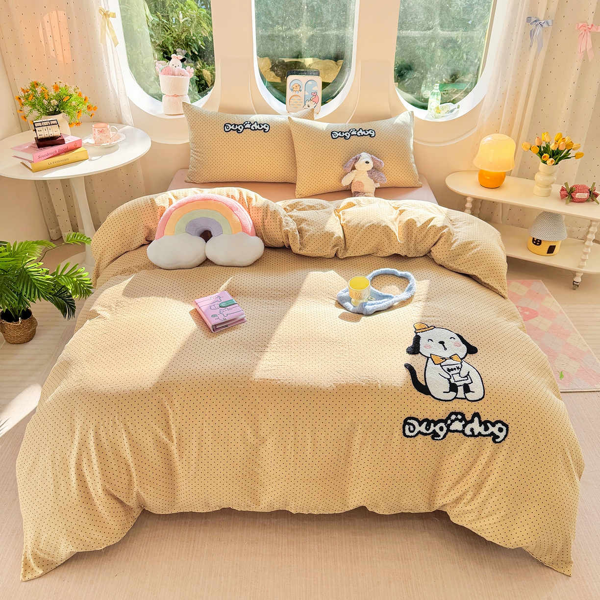 爱思佳 2026新款双层纱印+毛巾绣系列四件套 绅士狗