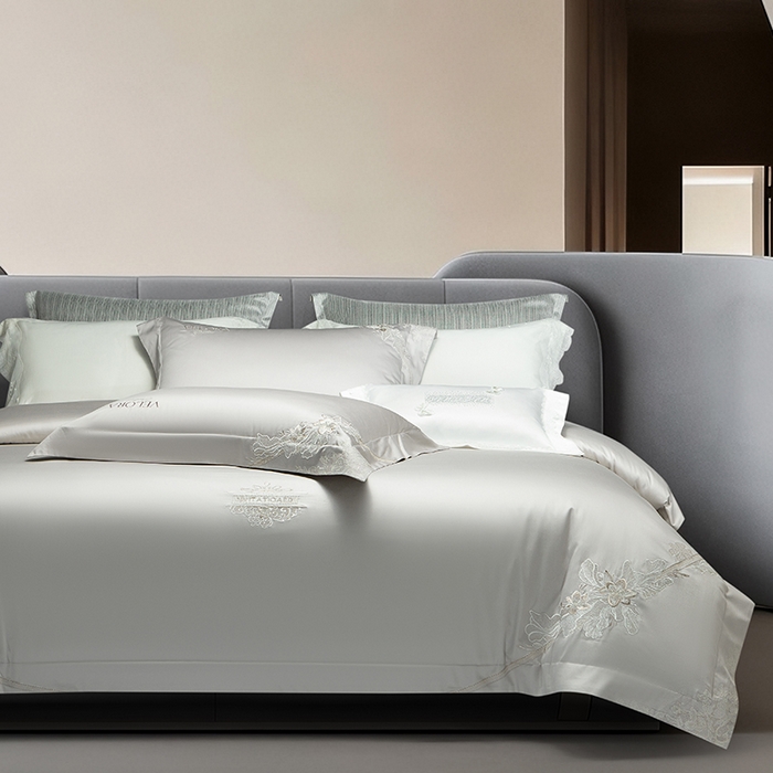 诗黛尔 2026春夏新品长绒棉刺绣婼兰系列四件套（会员-20） 婼兰-都市灰