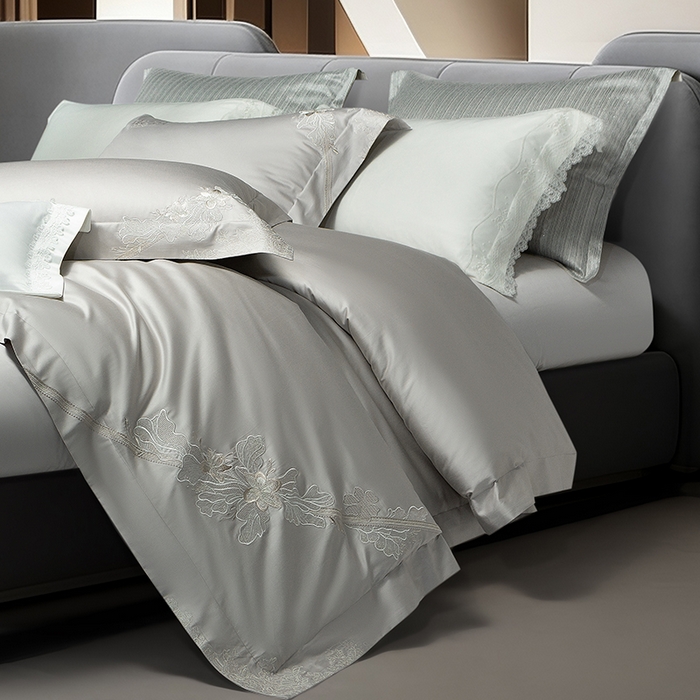 91家纺网 家纺一手货源 找家纺 诗黛尔 2026春夏新品长绒棉刺绣婼兰系列四件套（会员-20） 婼兰-都市灰