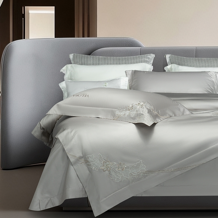 91家纺网 家纺一手货源 找家纺 诗黛尔 2026春夏新品长绒棉刺绣婼兰系列四件套（会员-20） 婼兰-都市灰