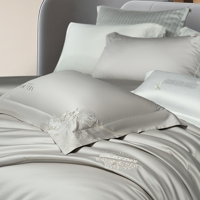 91家纺网 家纺一手货源 找家纺 诗黛尔 2026春夏新品长绒棉刺绣婼兰系列四件套（会员-20） 婼兰-都市灰