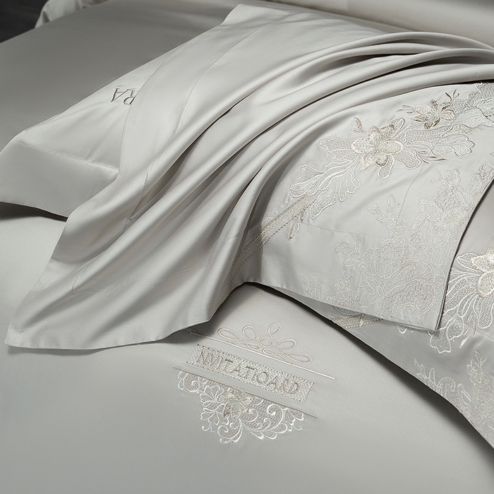 91家纺网 家纺一手货源 找家纺 诗黛尔 2026春夏新品长绒棉刺绣婼兰系列四件套（会员-20） 婼兰-都市灰