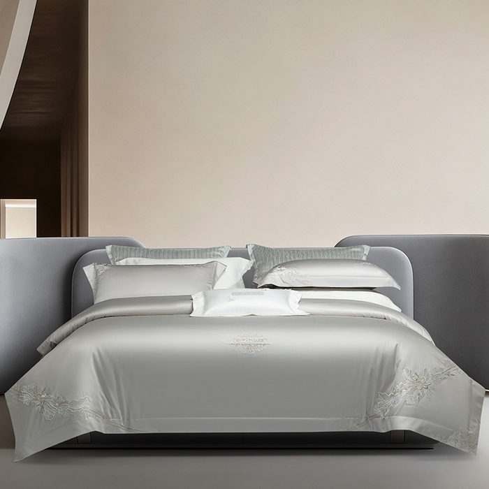 91家纺网 家纺一手货源 找家纺 诗黛尔 2026春夏新品长绒棉刺绣婼兰系列四件套（会员-20） 婼兰-都市灰