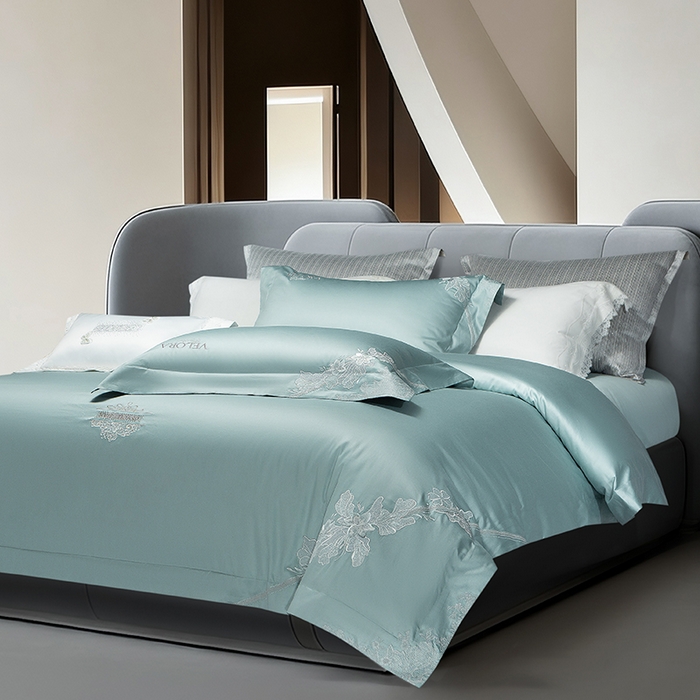 91家纺网 家纺一手货源 找家纺 诗黛尔 2026春夏新品长绒棉刺绣婼兰系列四件套（会员-20） 婼兰-平旦青