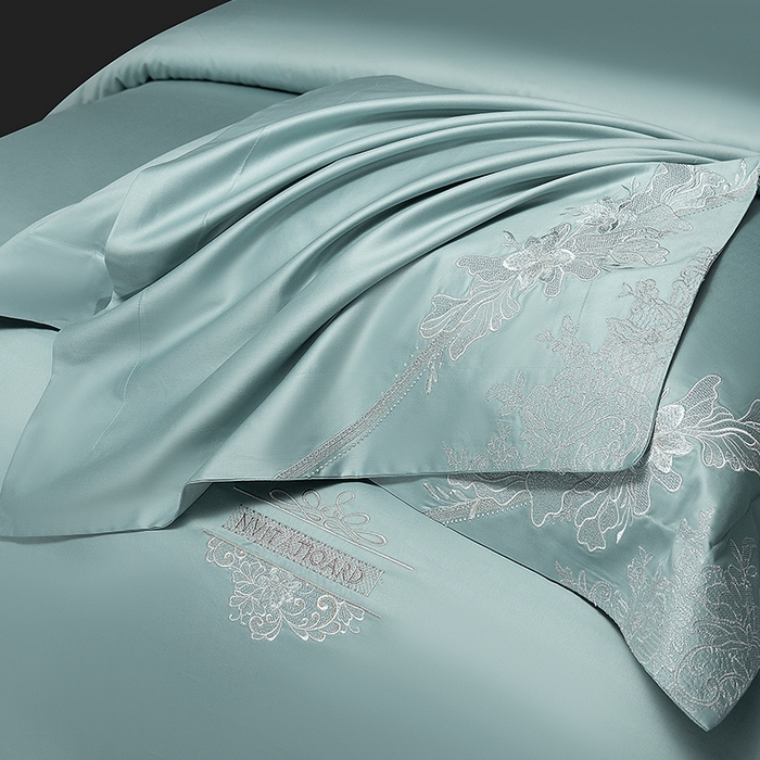 91家纺网 家纺一手货源 找家纺 诗黛尔 2026春夏新品长绒棉刺绣婼兰系列四件套（会员-20） 婼兰-平旦青