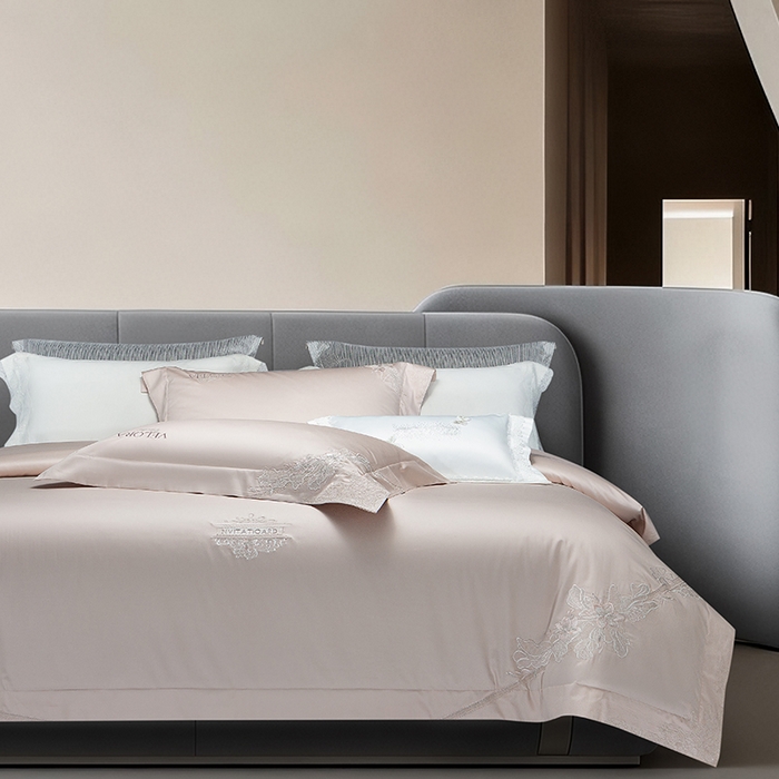 诗黛尔 2026春夏新品长绒棉刺绣婼兰系列四件套（会员-20） 婼兰-雅粉金