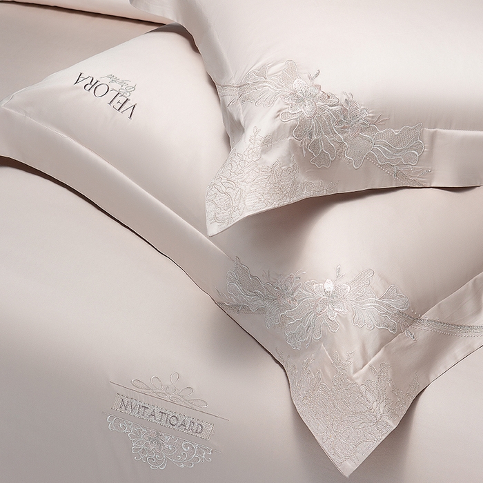 91家纺网 家纺一手货源 找家纺 诗黛尔 2026春夏新品长绒棉刺绣婼兰系列四件套（会员-20） 婼兰-雅粉金