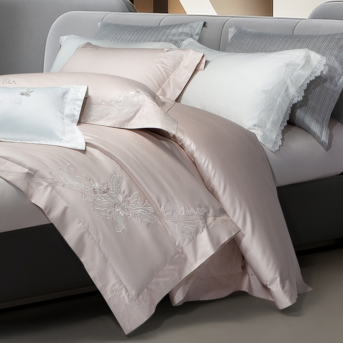 91家纺网 家纺一手货源 找家纺 诗黛尔 2026春夏新品长绒棉刺绣婼兰系列四件套（会员-20） 婼兰-雅粉金