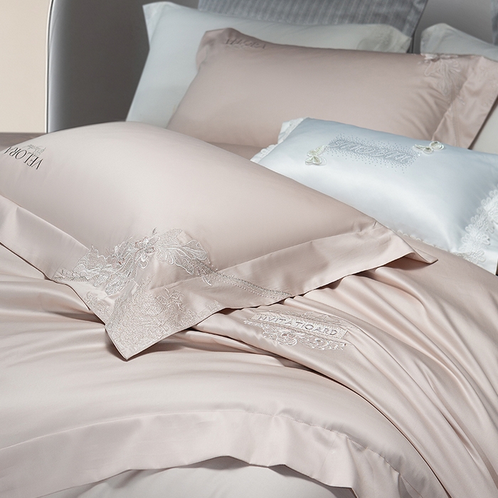 91家纺网 家纺一手货源 找家纺 诗黛尔 2026春夏新品长绒棉刺绣婼兰系列四件套（会员-20） 婼兰-雅粉金