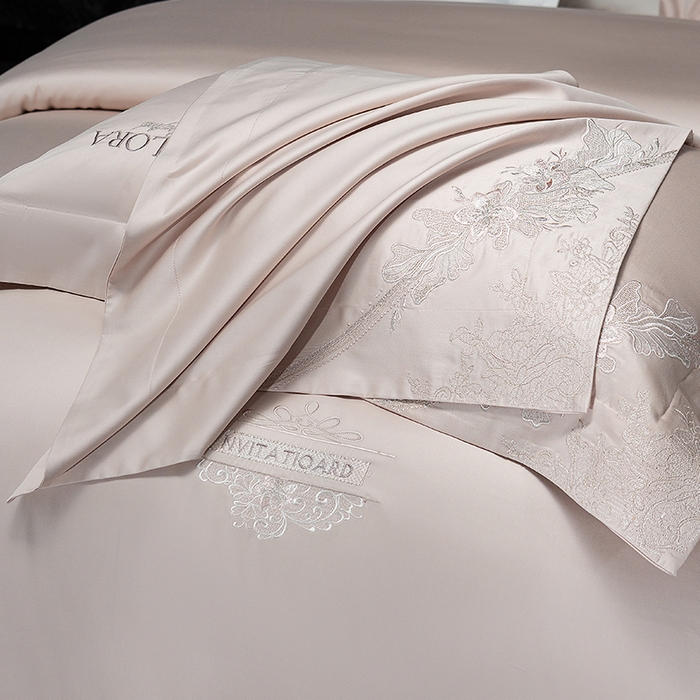 91家纺网 家纺一手货源 找家纺 诗黛尔 2026春夏新品长绒棉刺绣婼兰系列四件套（会员-20） 婼兰-雅粉金