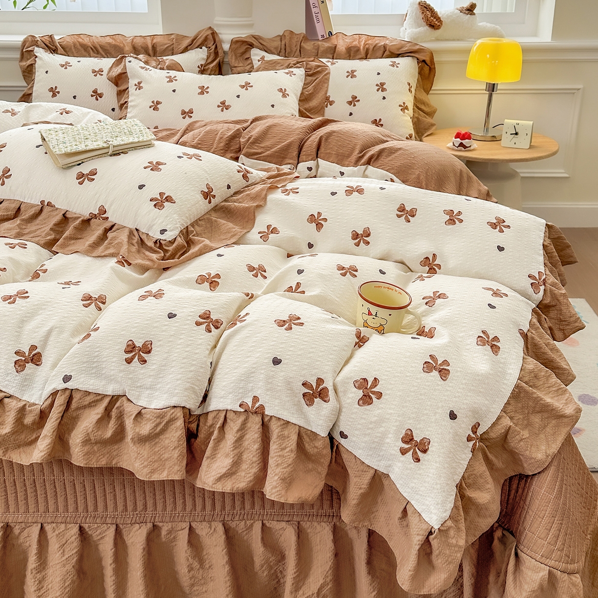 91家纺网 家纺一手货源 找家纺 （总）安哆啦家纺 2026新款糯叽叽泡泡棉韩式花边床盖四件套