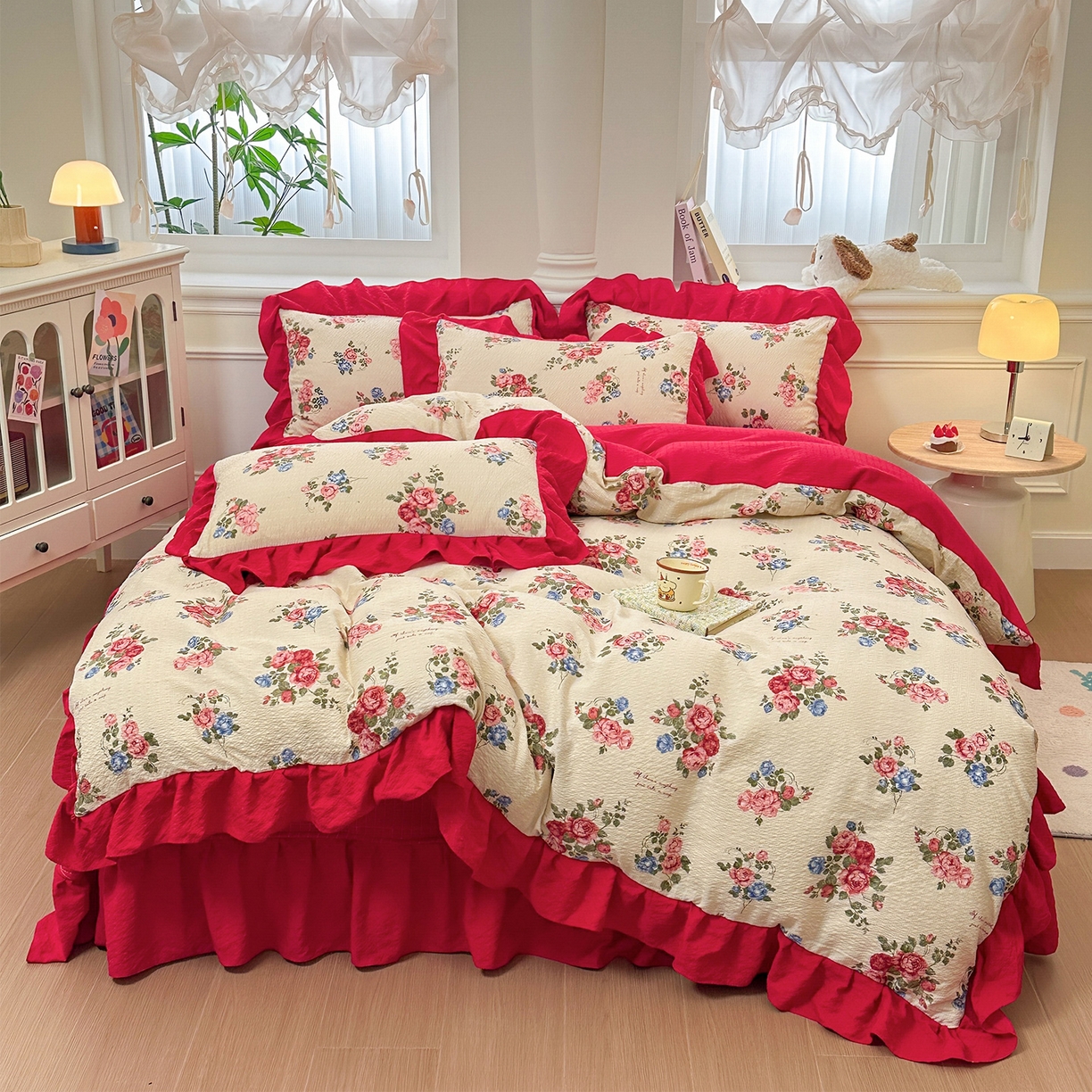 91家纺网 家纺一手货源 找家纺 （总）安哆啦家纺 2026新款糯叽叽泡泡棉韩式花边床盖四件套