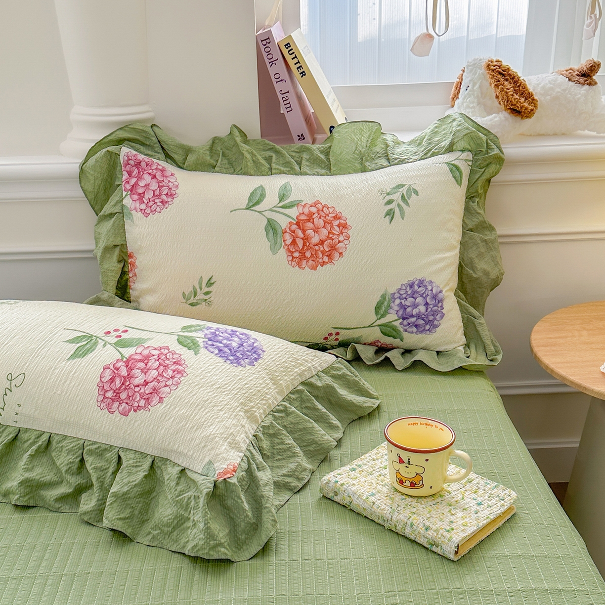 91家纺网 家纺一手货源 找家纺 安哆啦家纺 2026新款糯叽叽泡泡棉韩式花边床盖四件套 泡泡棉-花团锦簇