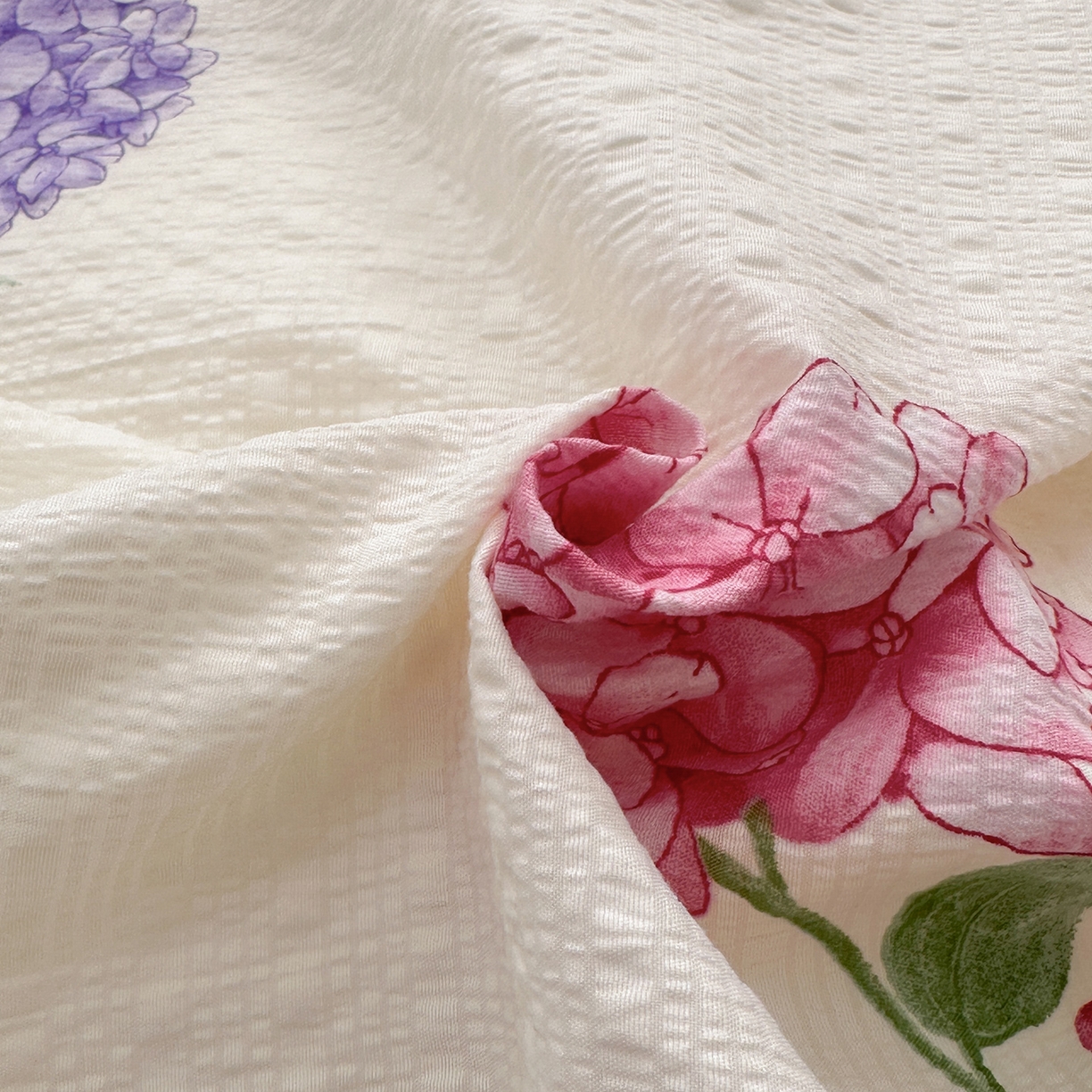 91家纺网 家纺一手货源 找家纺 安哆啦家纺 2026新款糯叽叽泡泡棉韩式花边床盖四件套 泡泡棉-花团锦簇