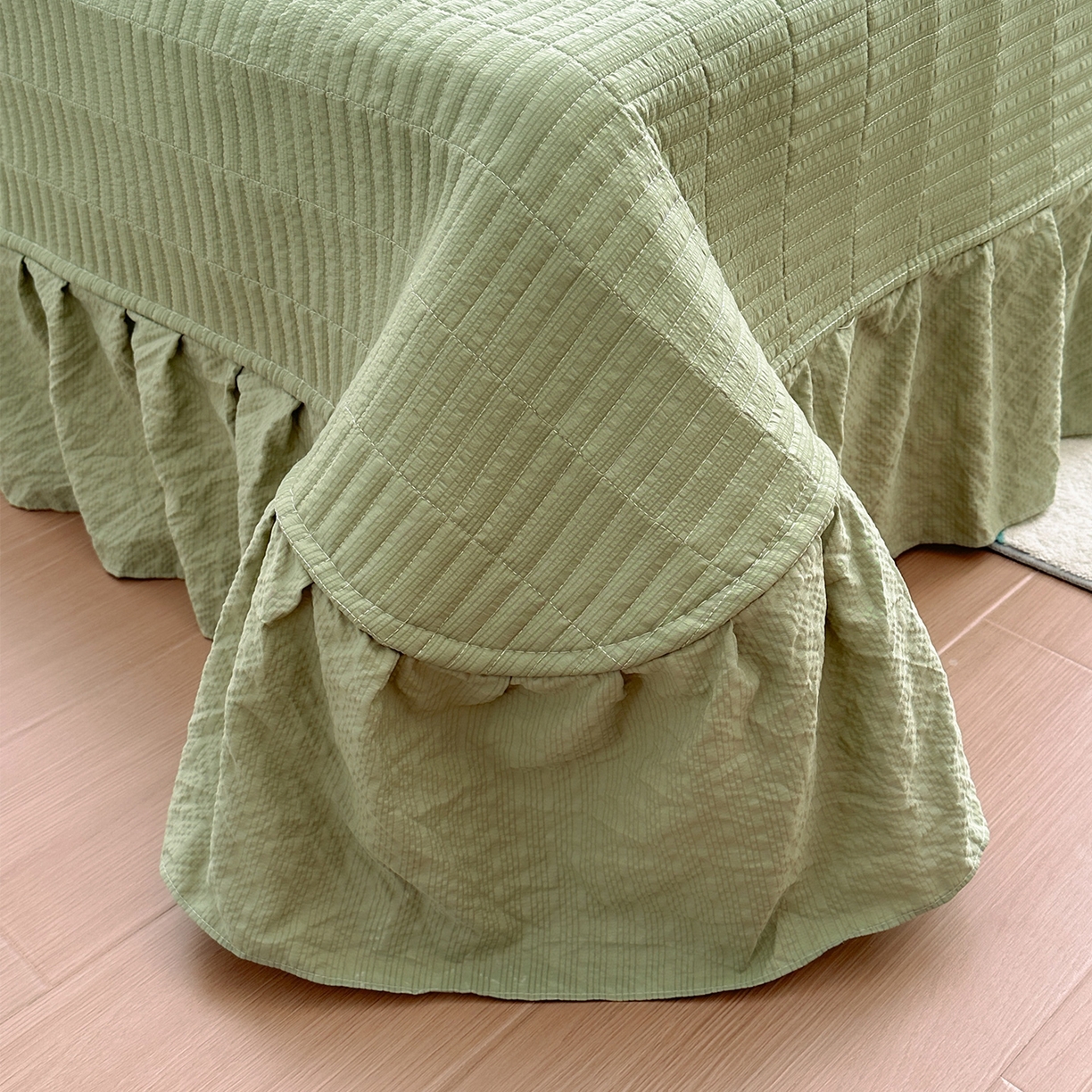 91家纺网 家纺一手货源 找家纺 安哆啦家纺 2026新款糯叽叽泡泡棉韩式花边床盖四件套 泡泡棉-花团锦簇