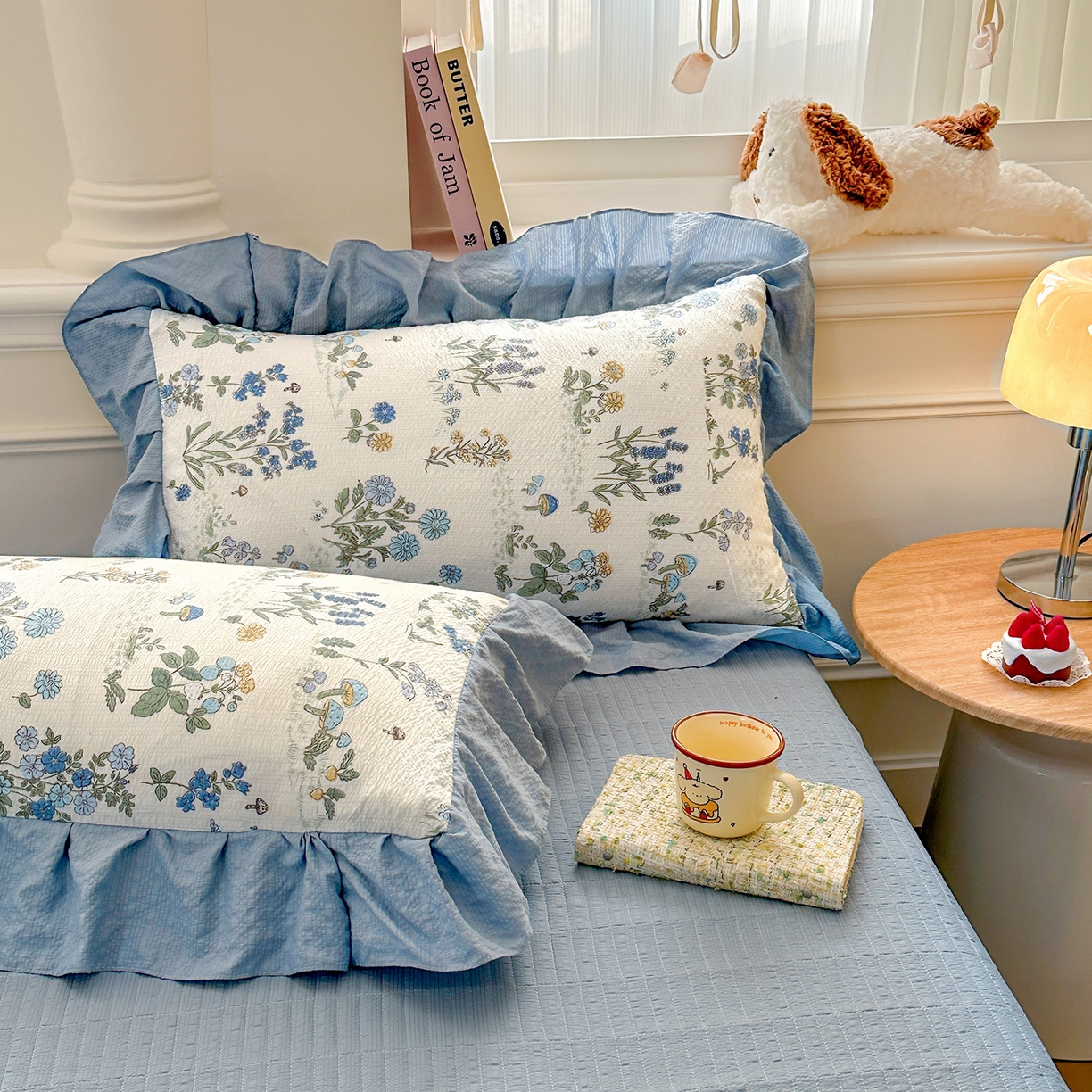 91家纺网 家纺一手货源 找家纺 安哆啦家纺 2026新款糯叽叽泡泡棉韩式花边床盖四件套 泡泡棉-花语秘境