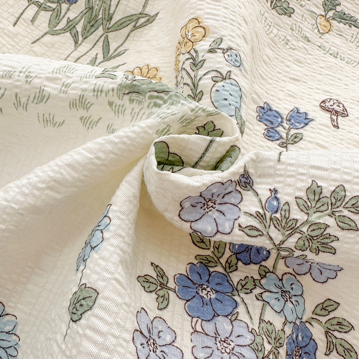 91家纺网 家纺一手货源 找家纺 安哆啦家纺 2026新款糯叽叽泡泡棉韩式花边床盖四件套 泡泡棉-花语秘境