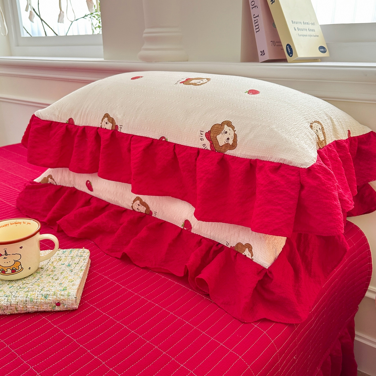 91家纺网 家纺一手货源 找家纺 安哆啦家纺 2026新款糯叽叽泡泡棉韩式花边床盖四件套 泡泡棉-可爱女孩