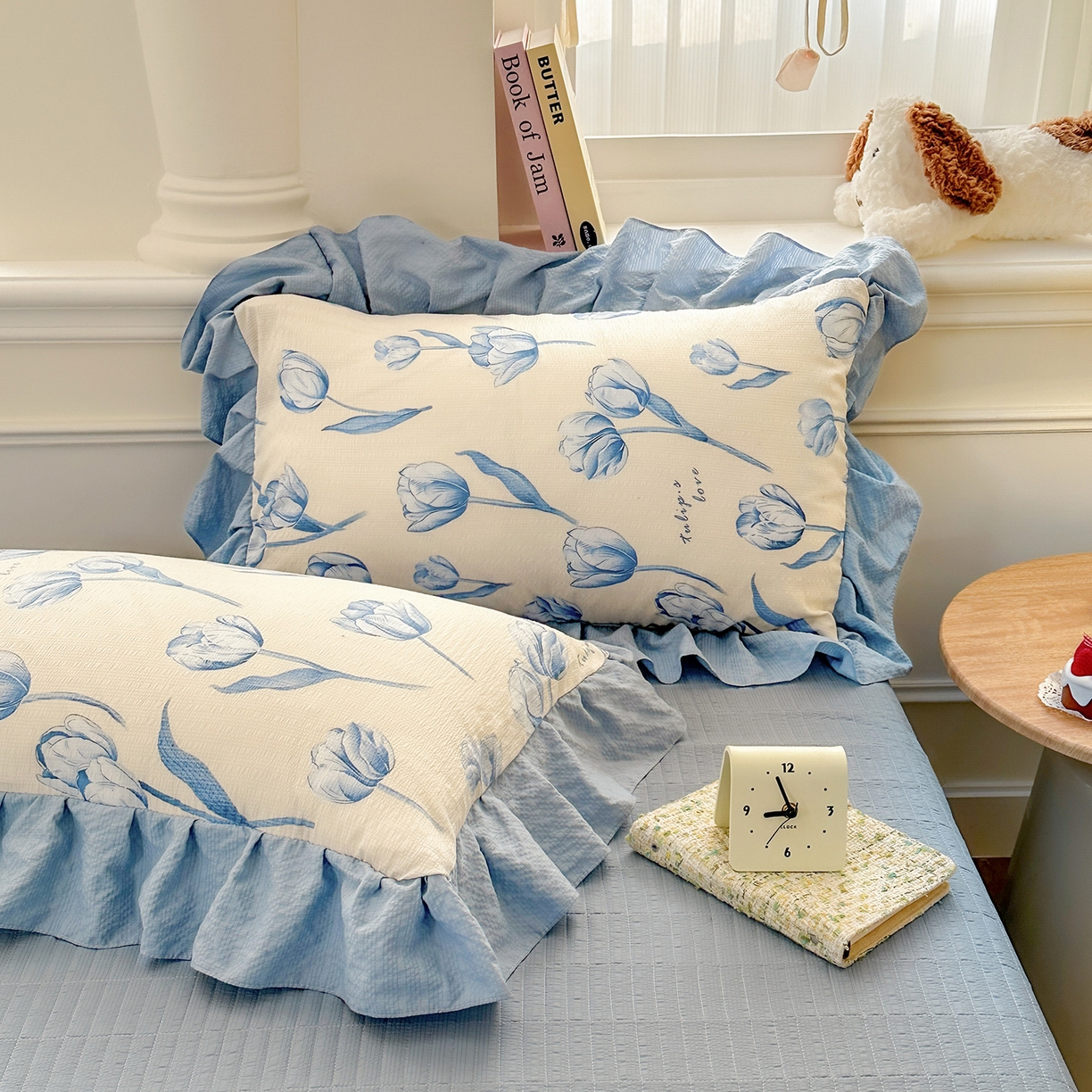 91家纺网 家纺一手货源 找家纺 安哆啦家纺 2026新款糯叽叽泡泡棉韩式花边床盖四件套 泡泡棉-郁金香