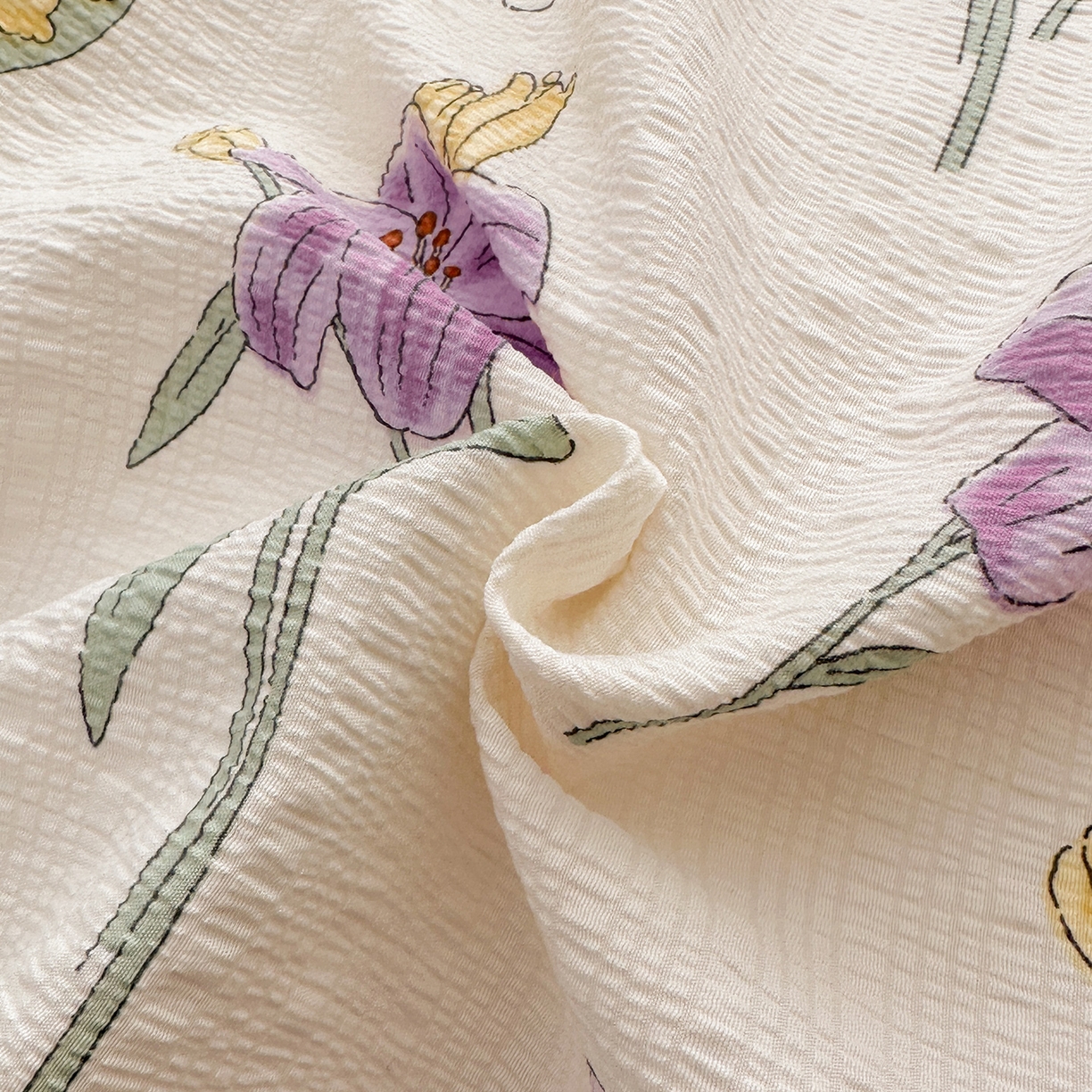 91家纺网 家纺一手货源 找家纺 安哆啦家纺 2026新款糯叽叽泡泡棉韩式花边床盖四件套 泡泡棉-紫百合